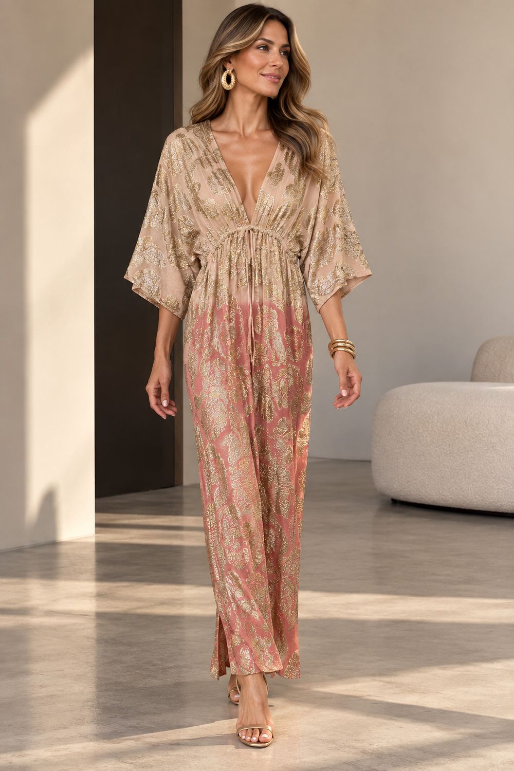 Rose Gold Metallic Maxi Dress