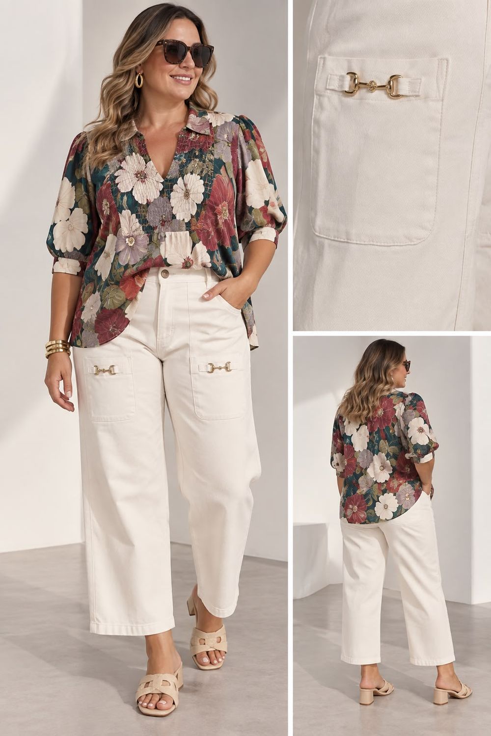 Floral short puff sleeve top