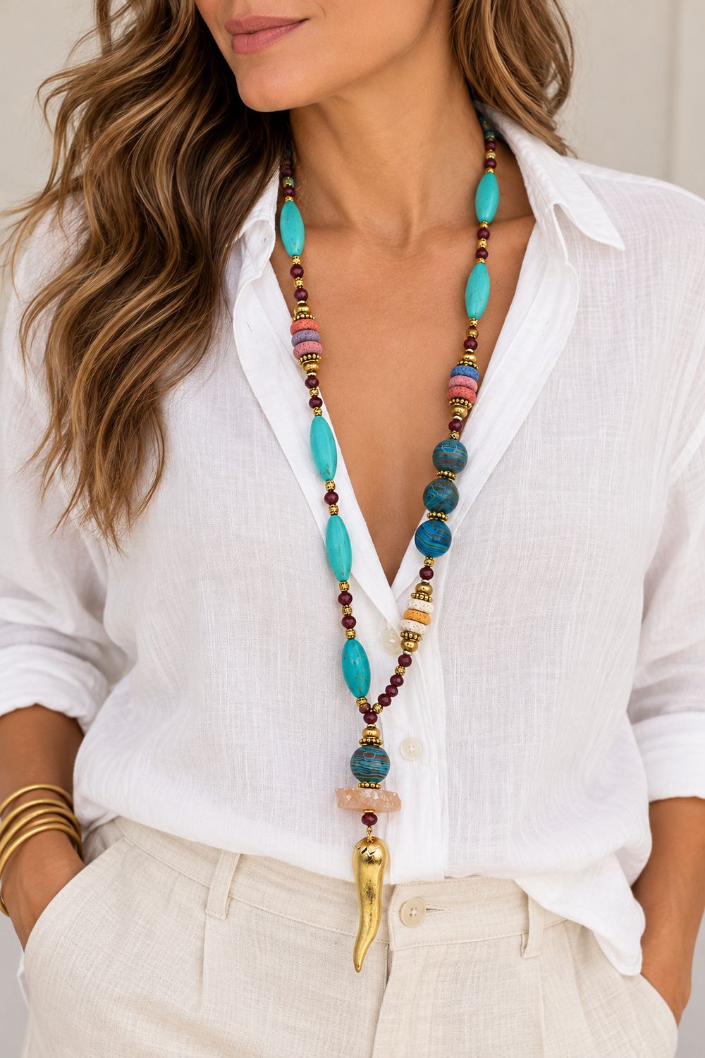 Turquoise Horn Necklace