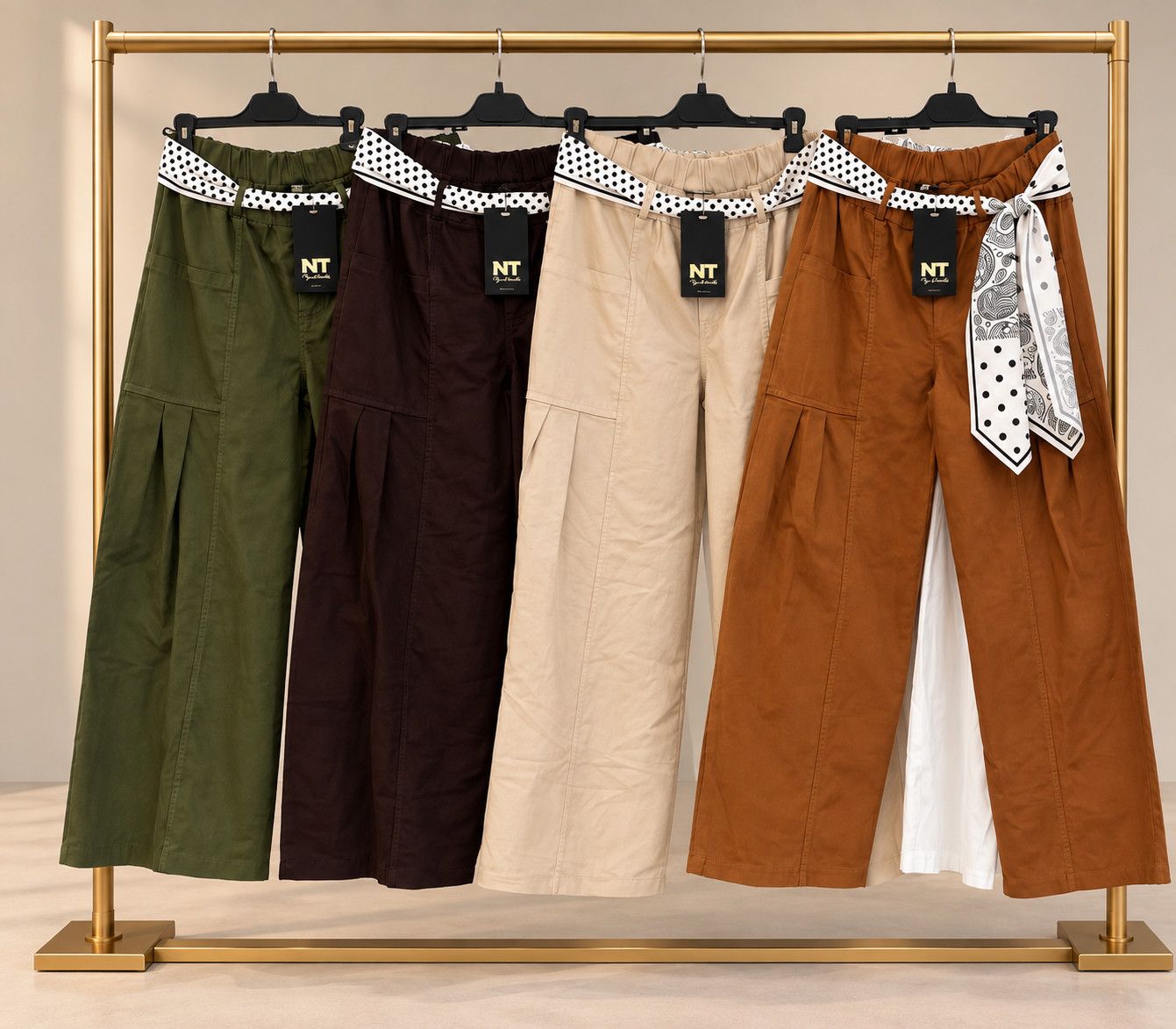 Scarf Belt Wide-Leg Pants one size
