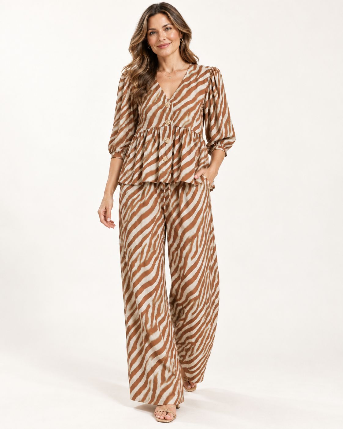 Zebra print ¾ puff sleeve top &amp; Pant Set