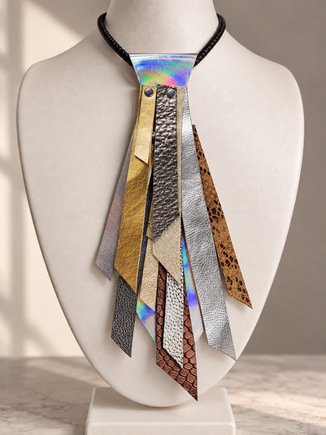 Leather Fringe Tie Necklace