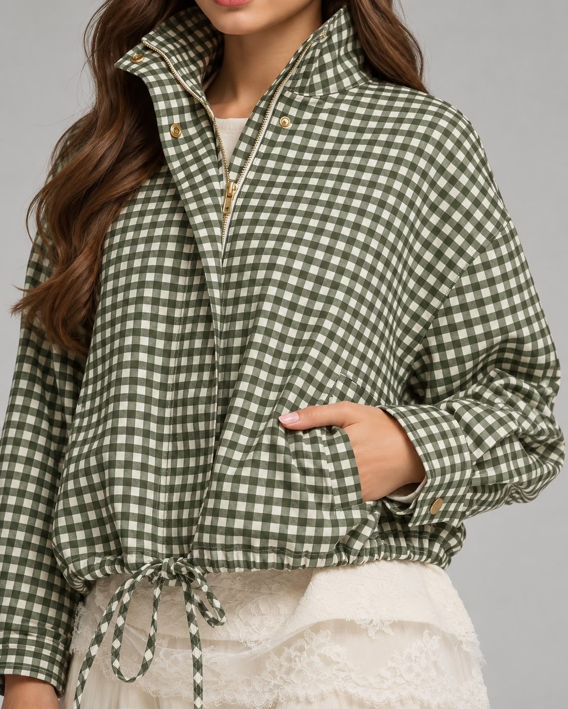 Gingham long sleeve jacket