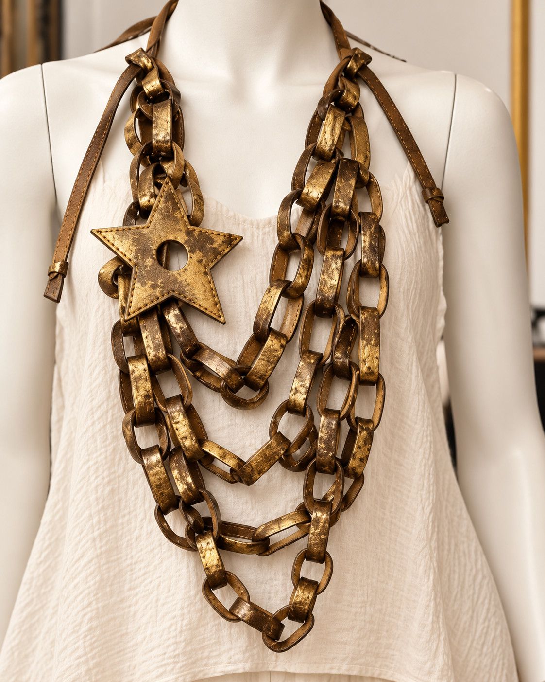 Golden Star Leather Necklace