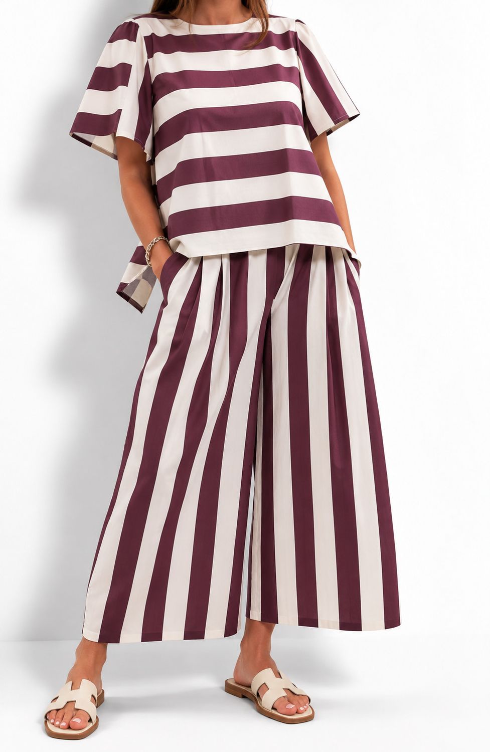 Striped Cotton Wide-Leg Set
