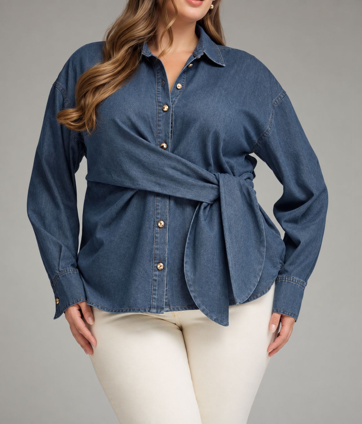 Solid denim long sleeve top