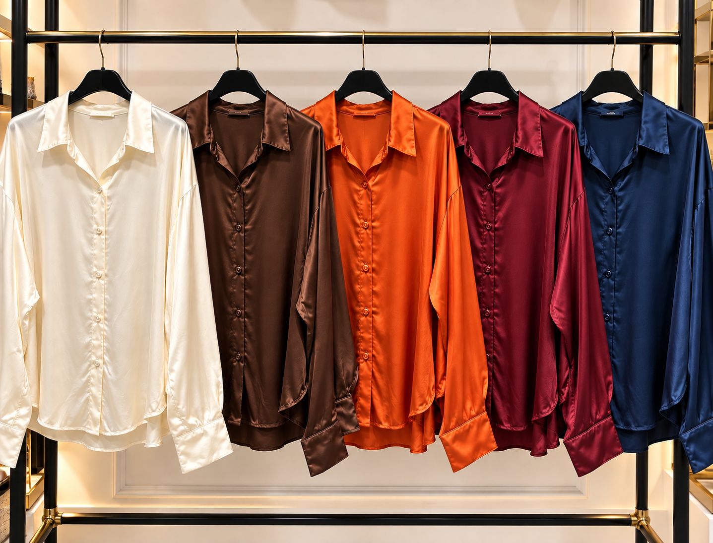 Satin Long-Sleeve Button-Down Blouse