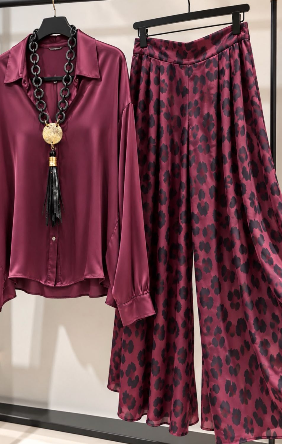Satin Long-Sleeve Button-Down Blouse