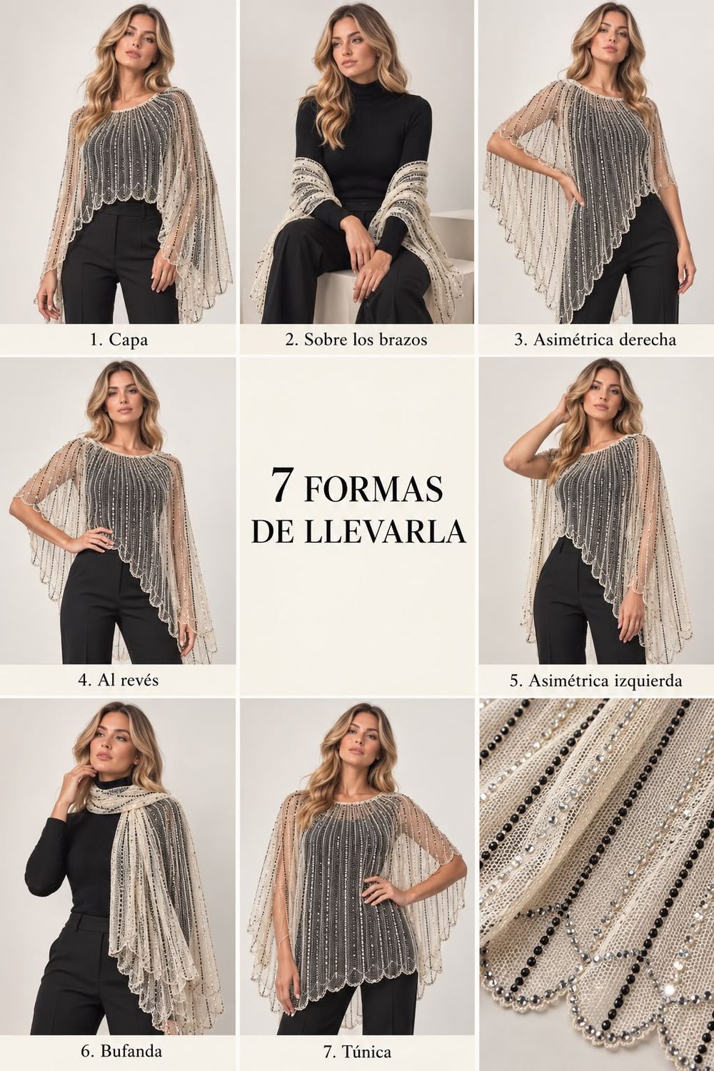 jeweled 7 ways wrap, Color: ivory