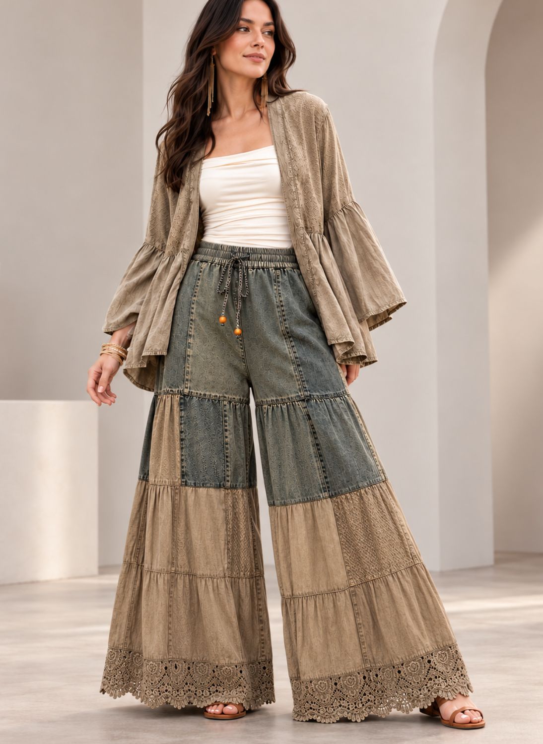 Boho patchwork full-length pants