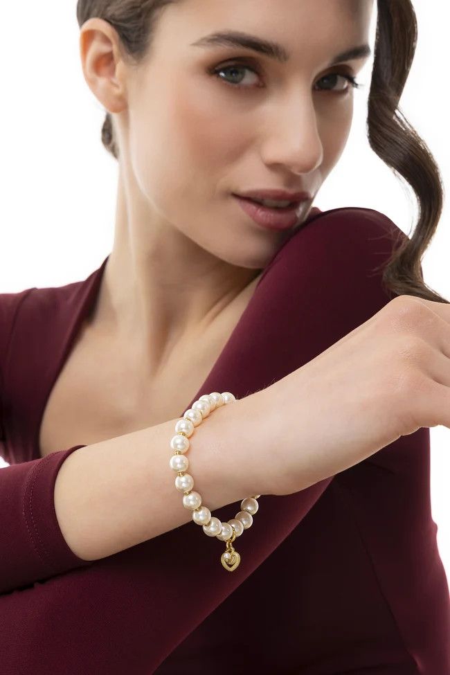 per2003BRACCIALE ELASTICO CON PERLE E CHARM CUORE