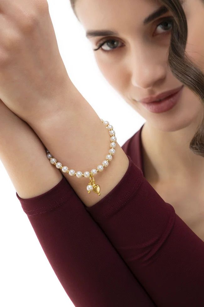 per2004 PULSERA CON PERLAS Y CORAZON COLGANTE
