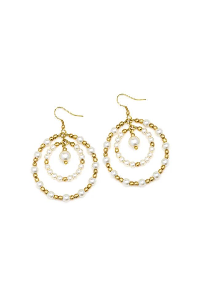 per3006DOUBLE CIRCLE HANGING EARRINGS WITH PEARL