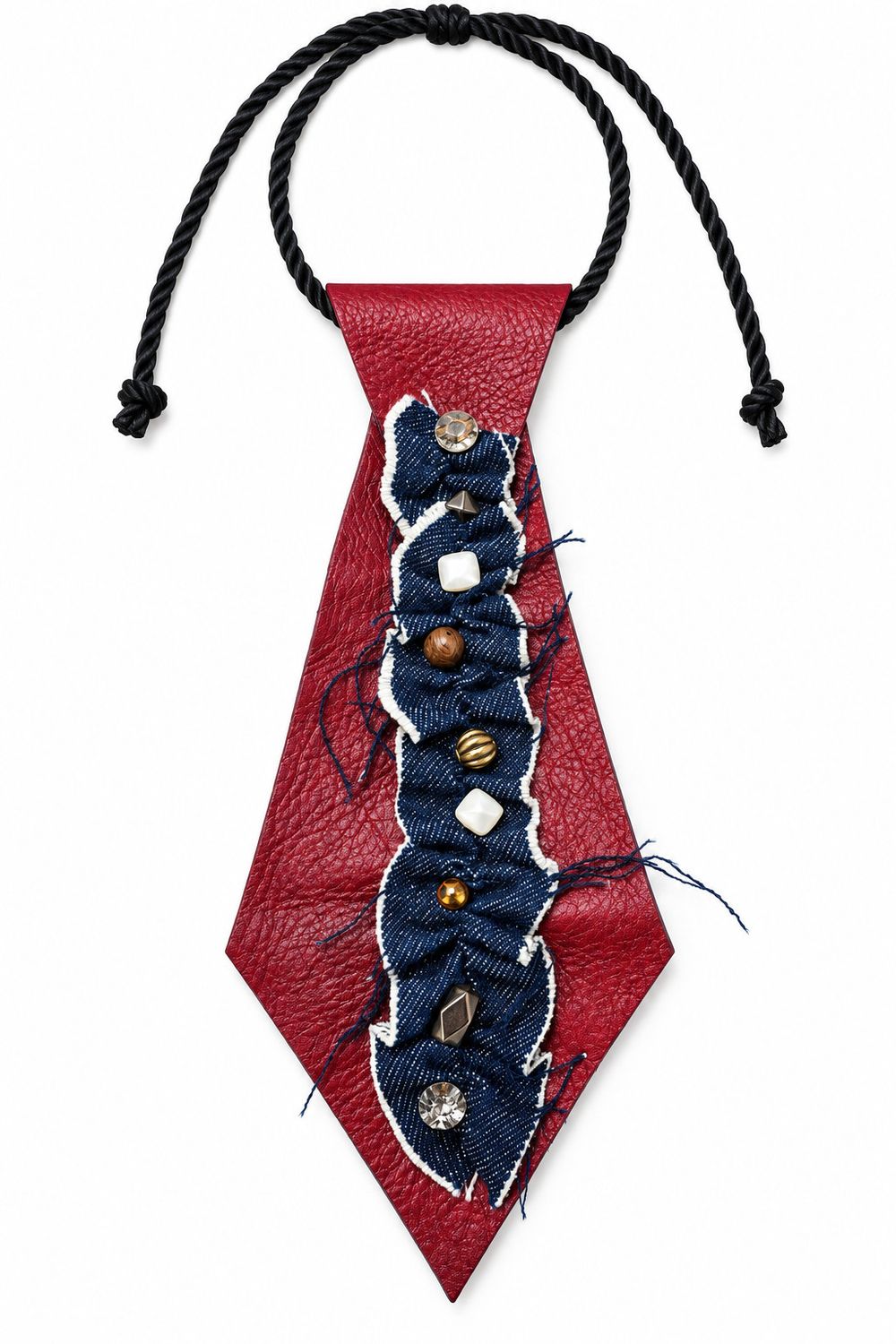 Leather tie necklaces, Color: Burg/denim