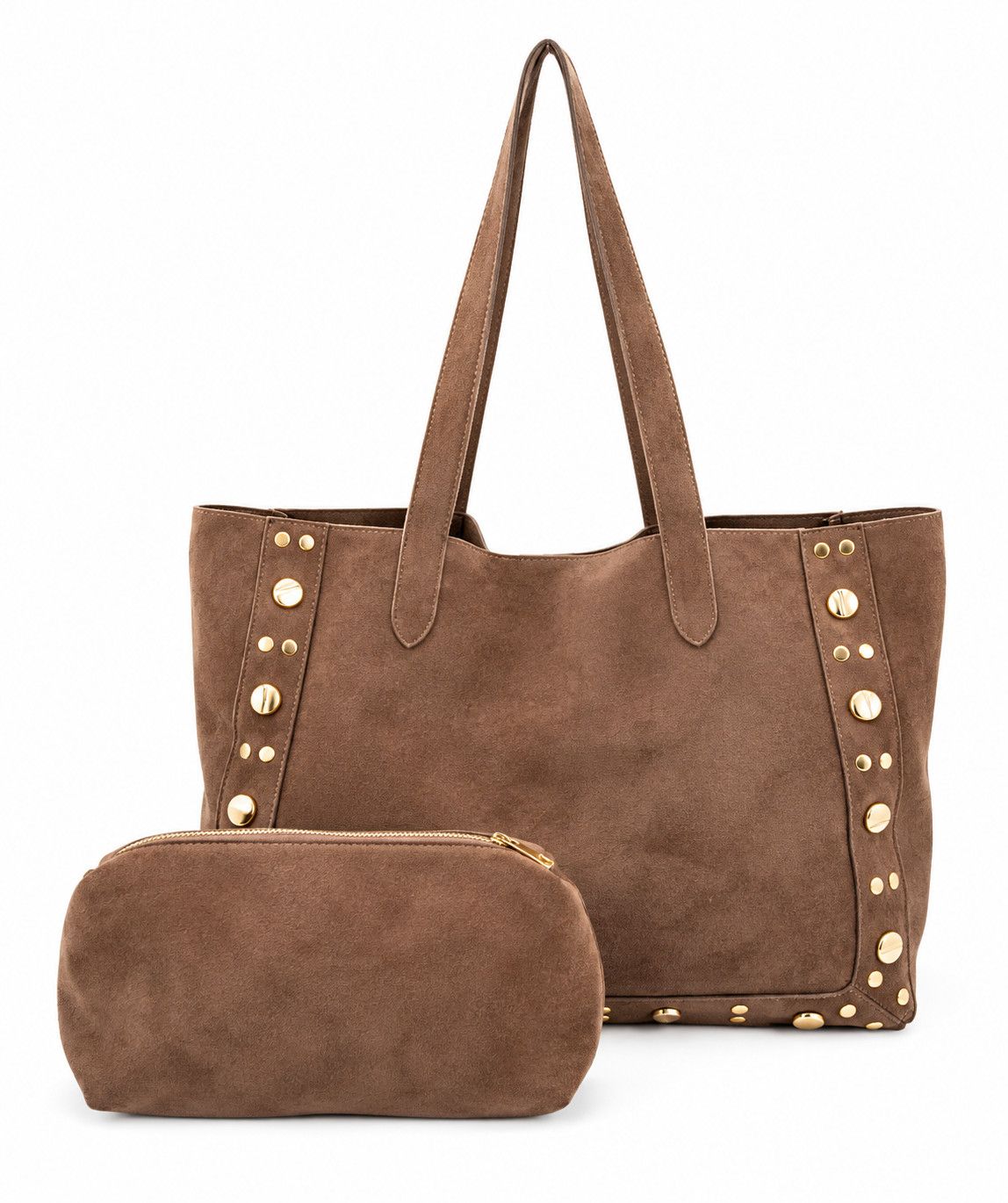 Faux Suede Studded Tote choco