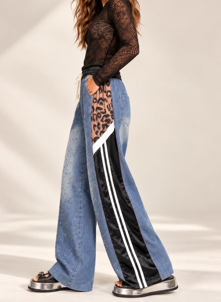  Denim Side-Stripe Track Pants