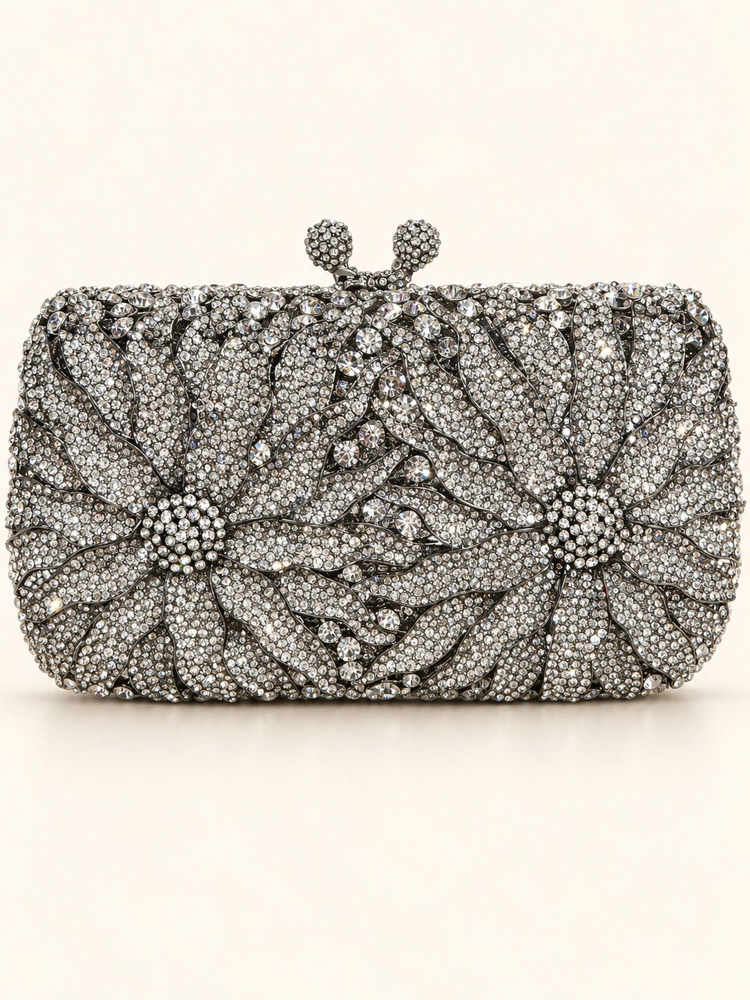 Silver Bloom Crystal Clutch