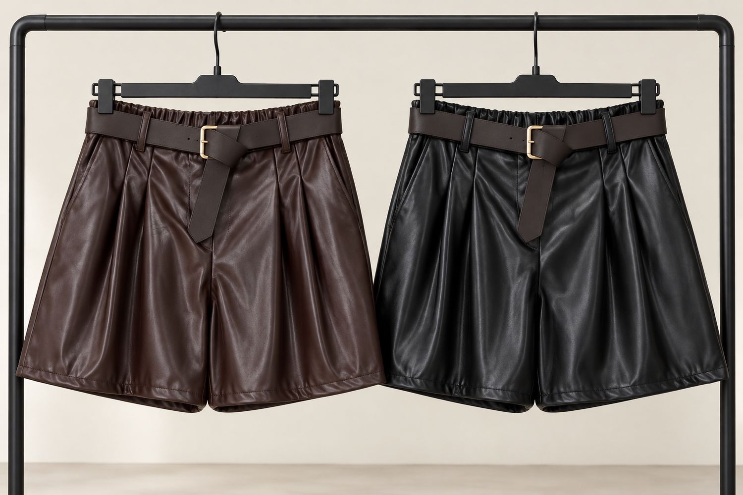 Belted Faux Leather Shorts