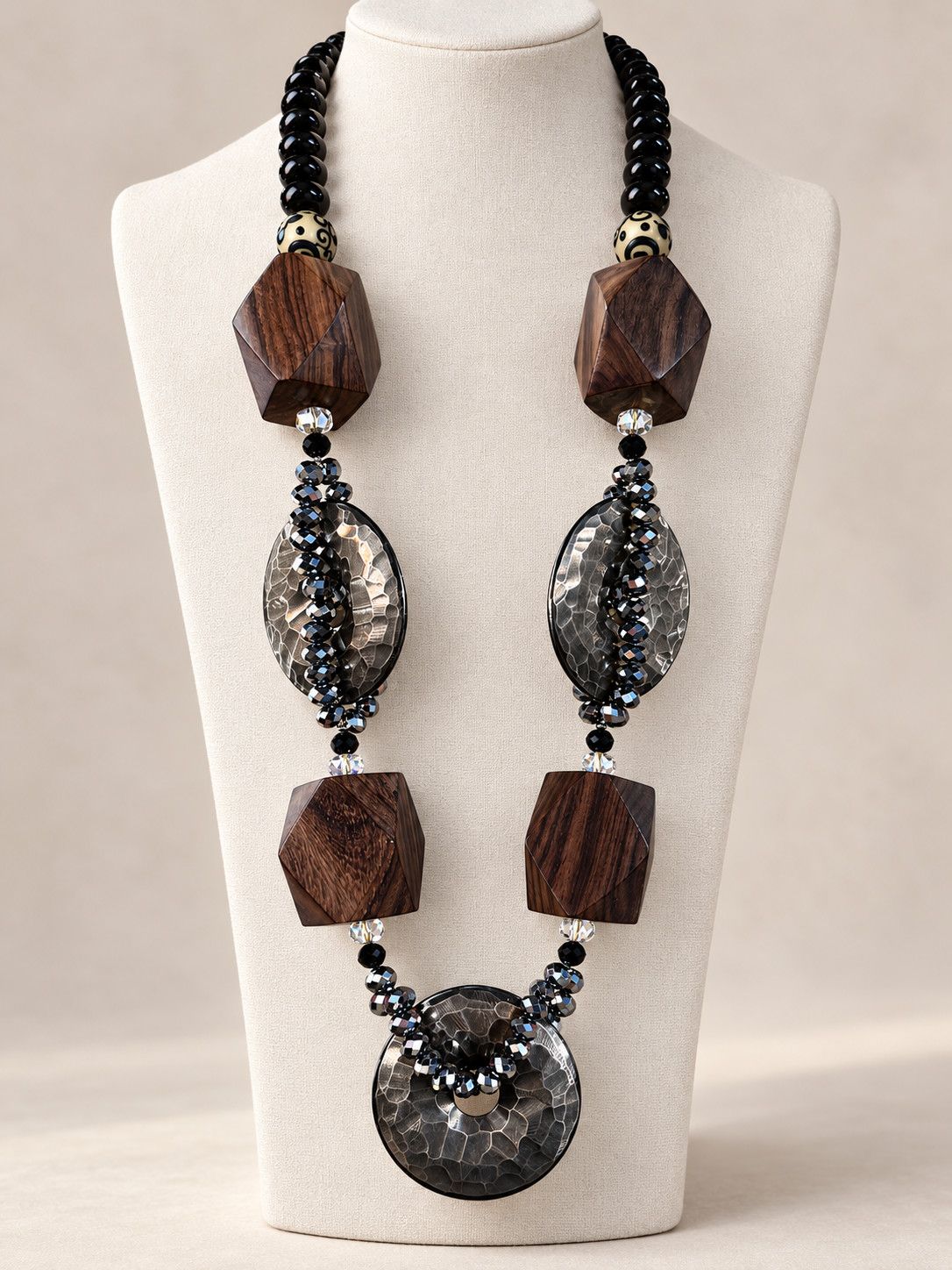 Wood &amp; Crystal Statement Necklace