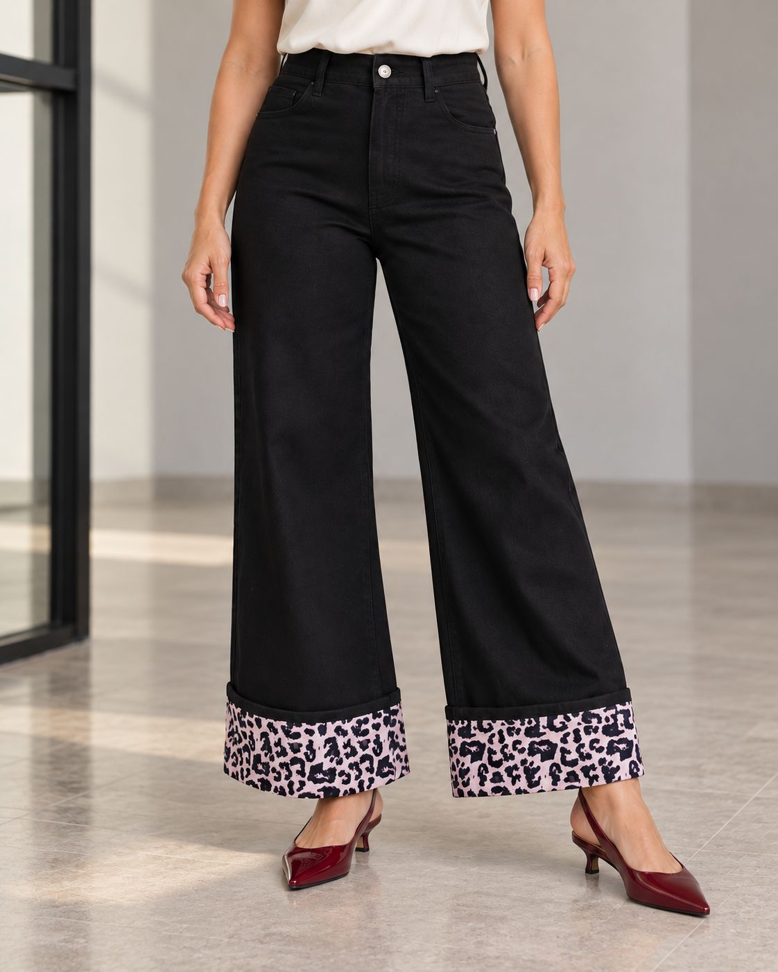 Leopard Cuffed Flare Pants
