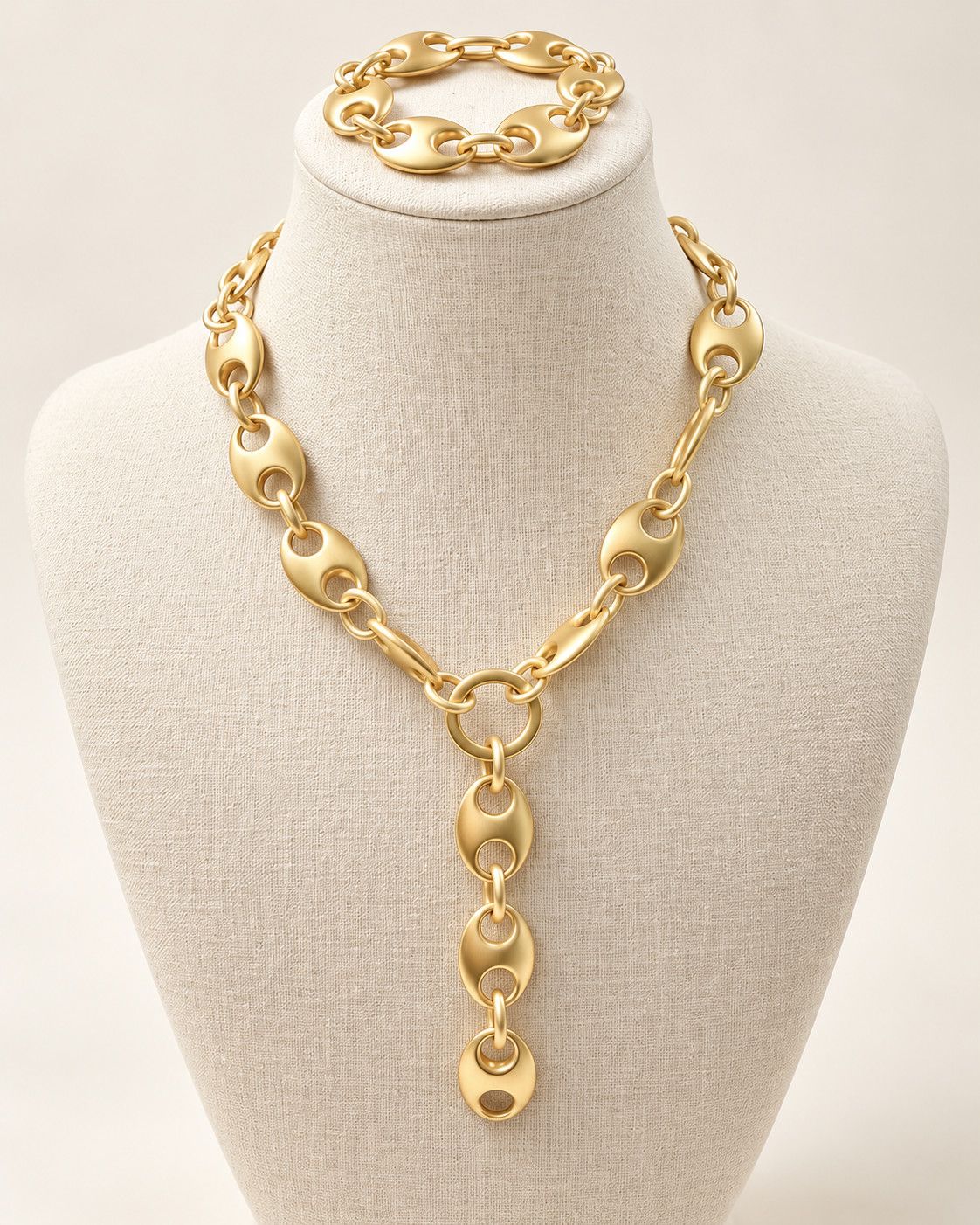 Matte Gold Y-Link Necklace &amp; bracelet
