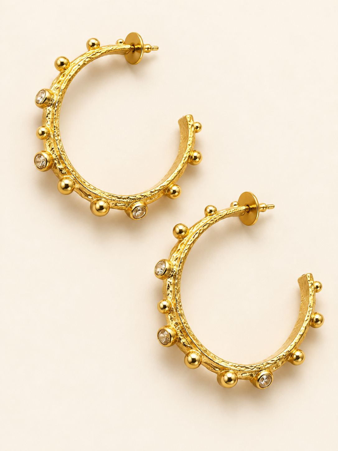 Gold Beaded Crystal Hoops 13/4
