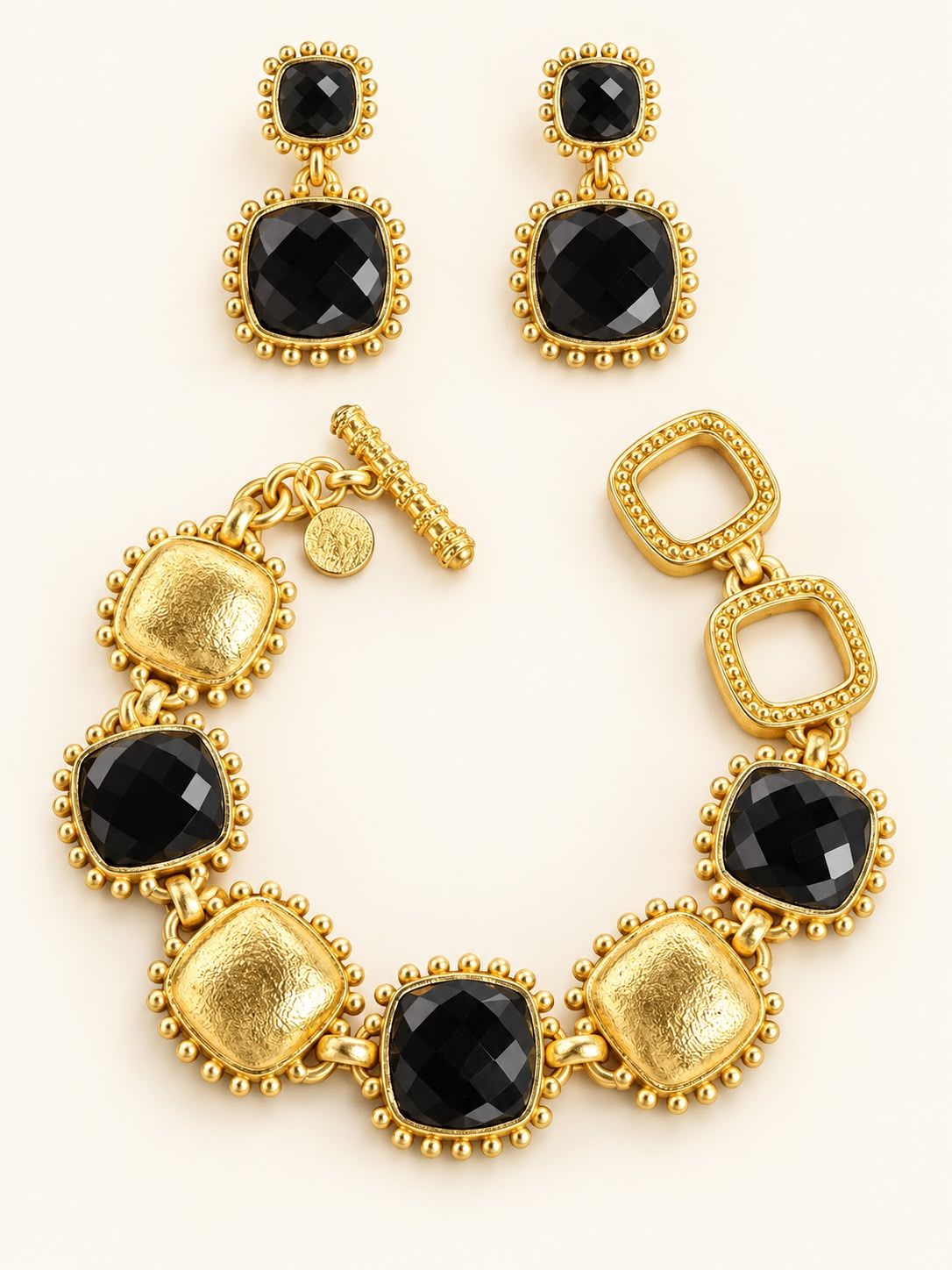 Black &amp; Gold Beaded Brac/ear