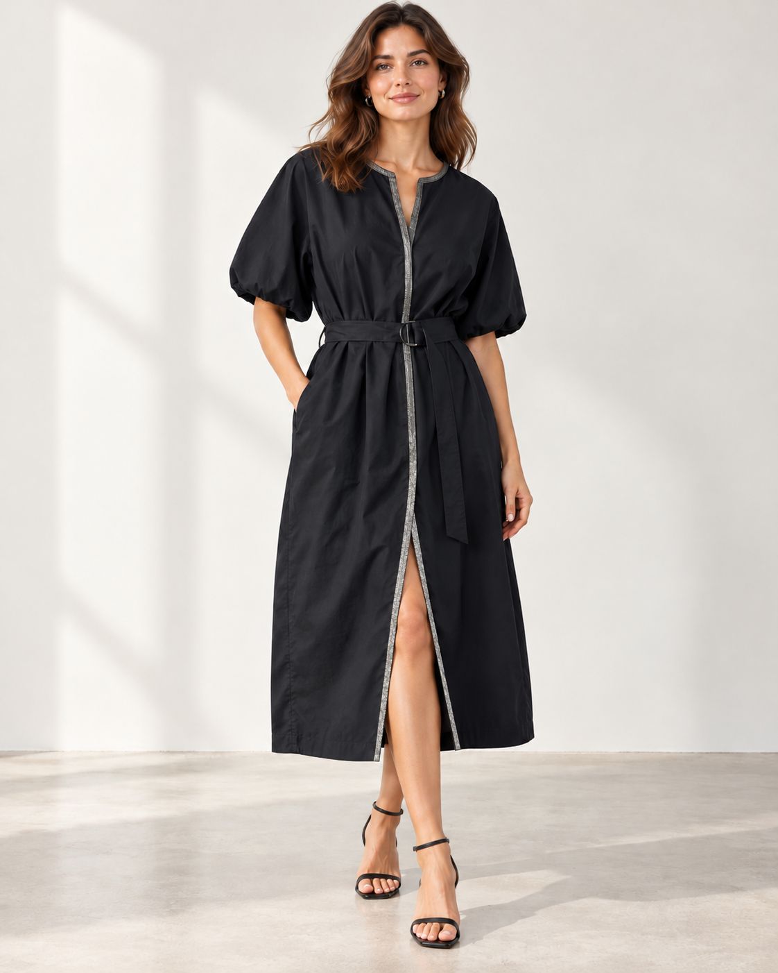 Belted Midi Dress with Kimono Sleeves