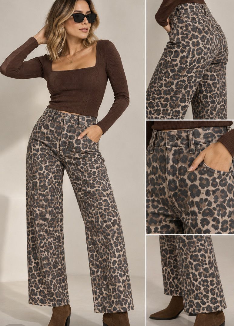 Animal Print Non- Stretch Wide Leg Pants