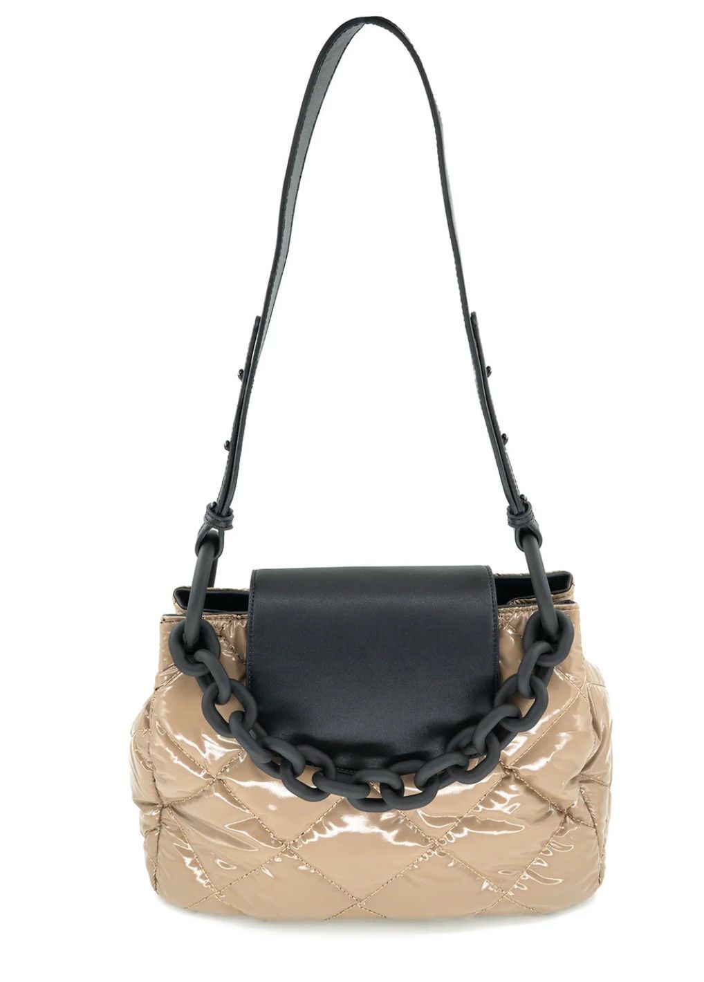Mocha quilted bag with black link accen