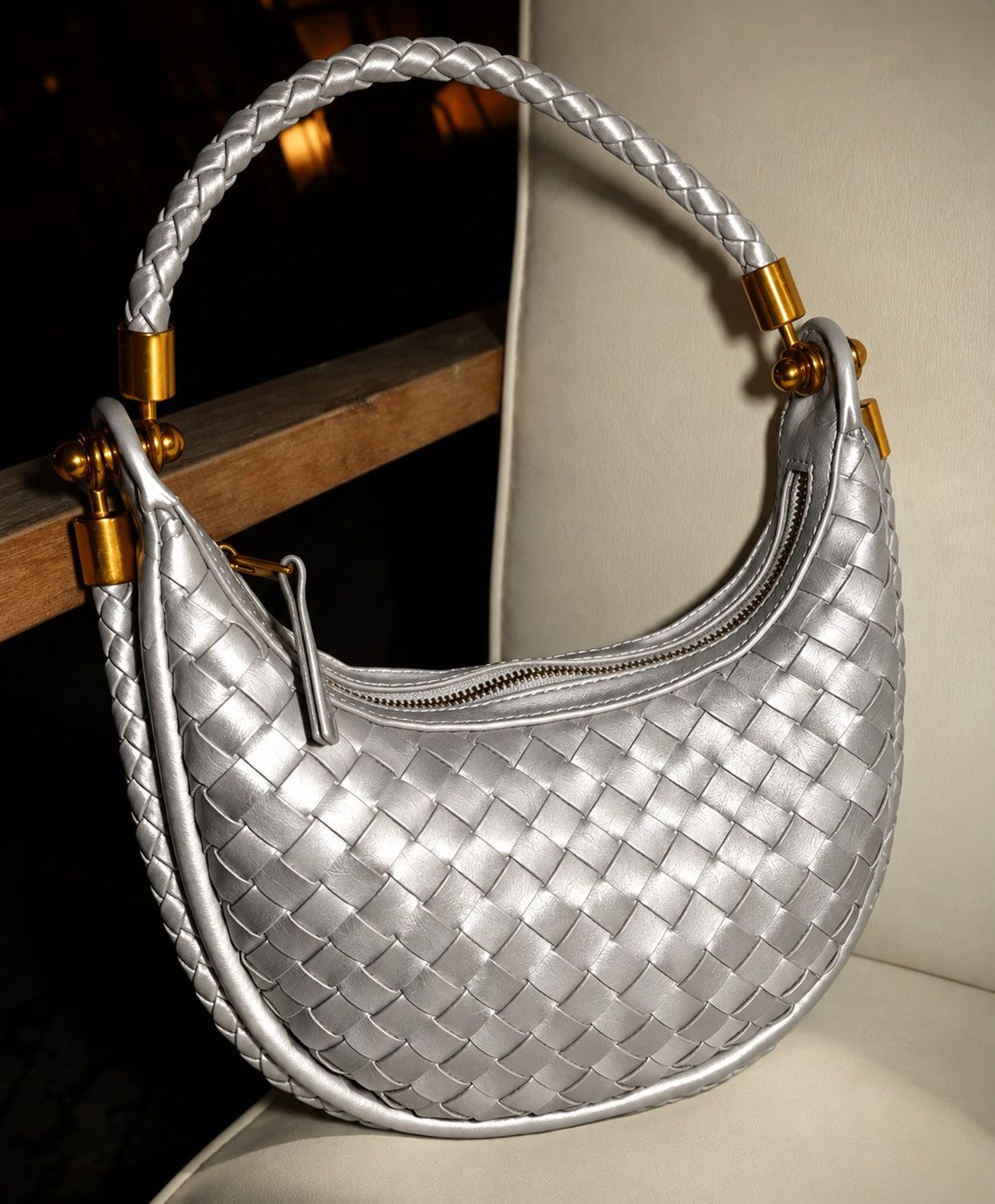 mini WOVEN HOBO BAG Silver