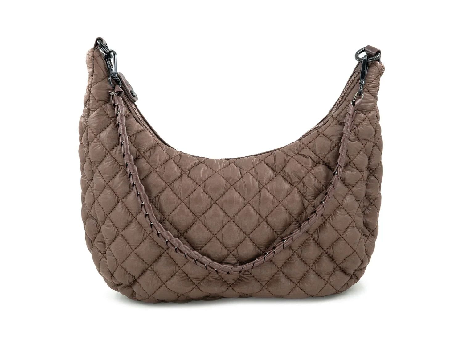 Choco  Glossy Quilted Moon Crossbody