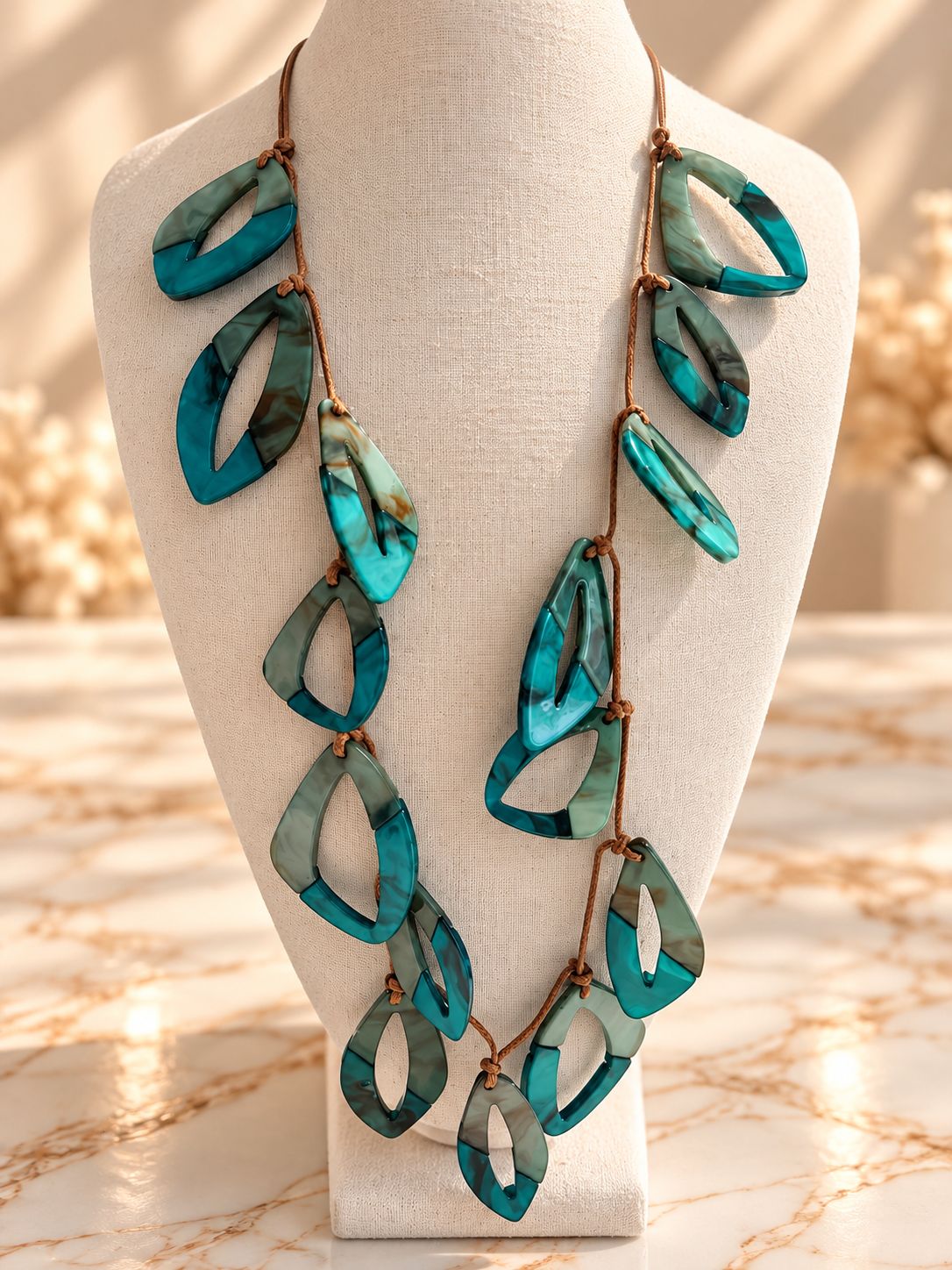 Teal Abstract Link Necklace