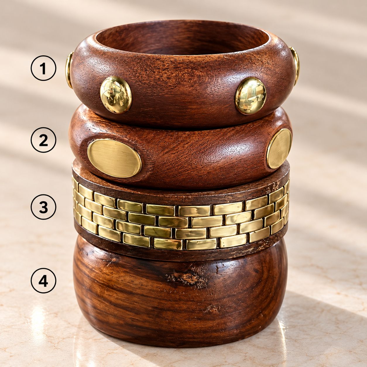 Artisan Wood &amp; Gold Bangles
