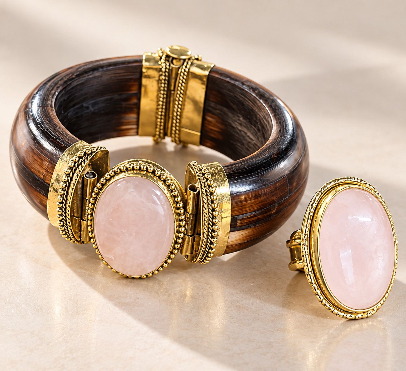 Rose Quartz Statement Bracelet or ring
