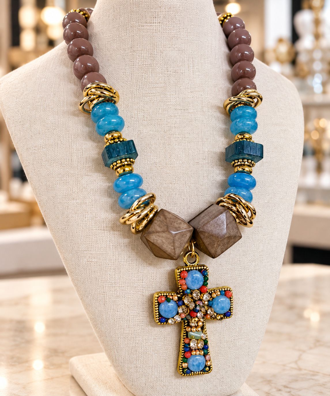 Boho Jeweled Cross Necklace