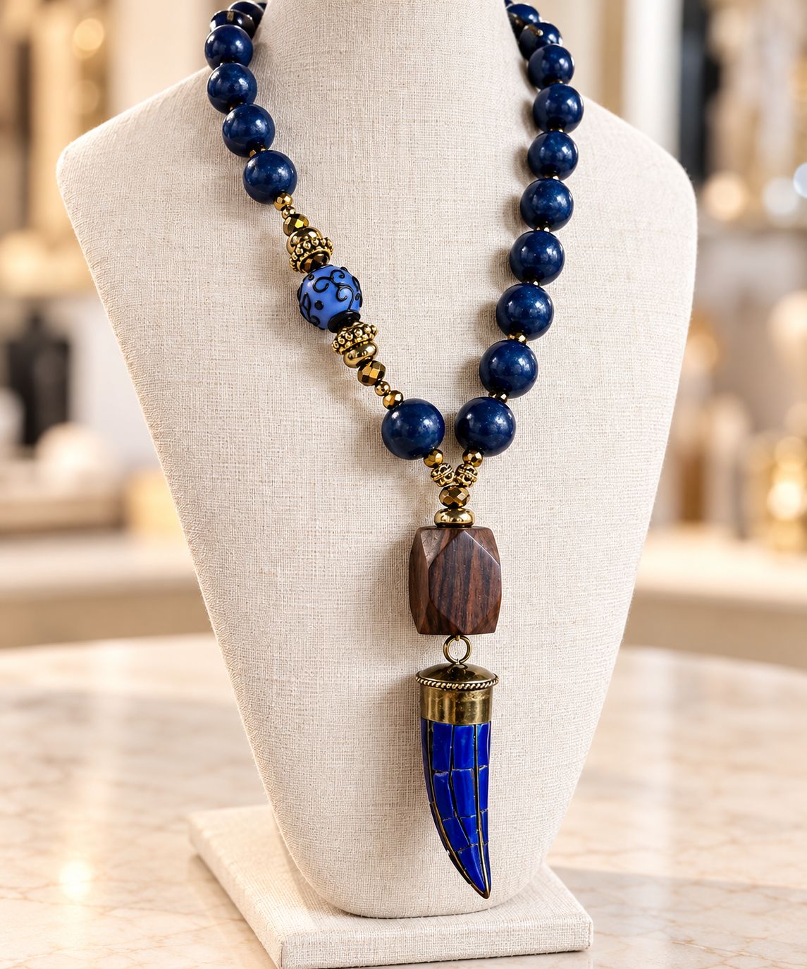 Midnight Blue Horn Pendant Necklace