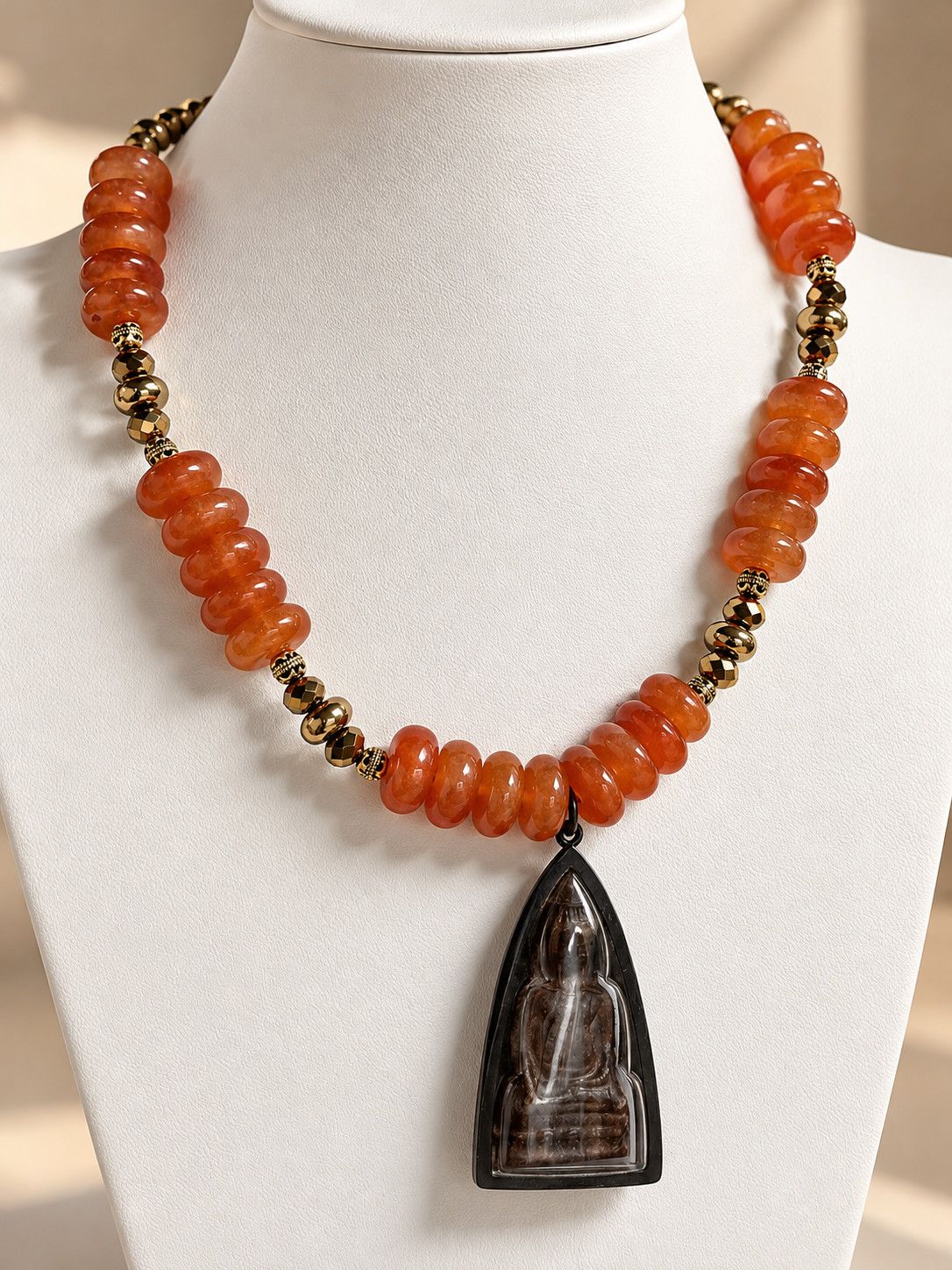 Amber Buddha Pendant Necklace