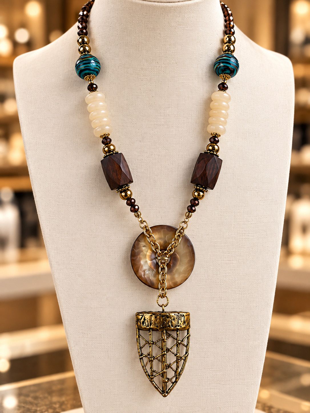 Tribal Gold Pendant Necklace