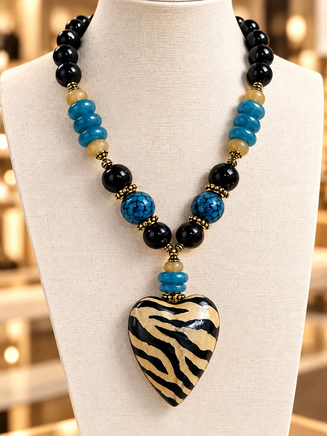 Zebra Heart Statement Necklace