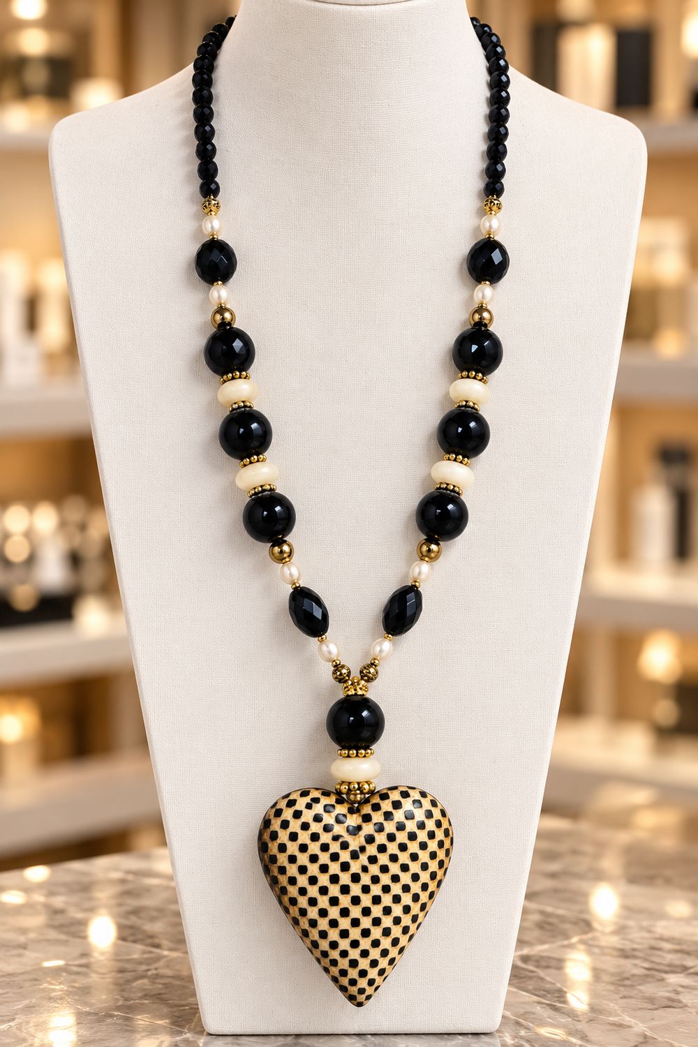 Golden Heart Statement long Necklace