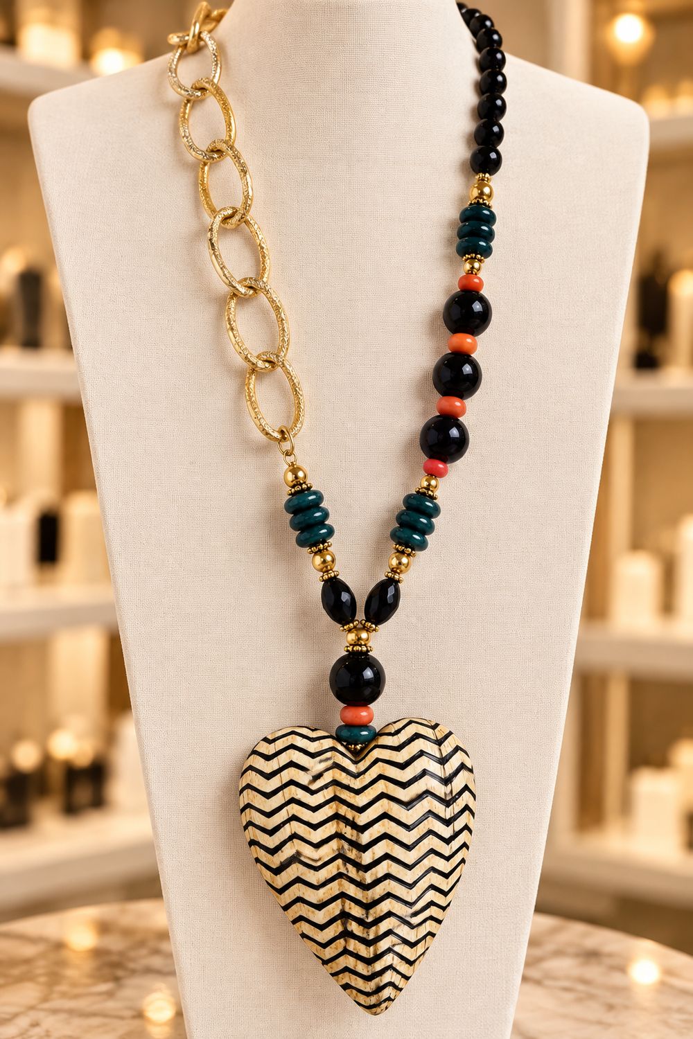 Chevron Heart Statement Necklace