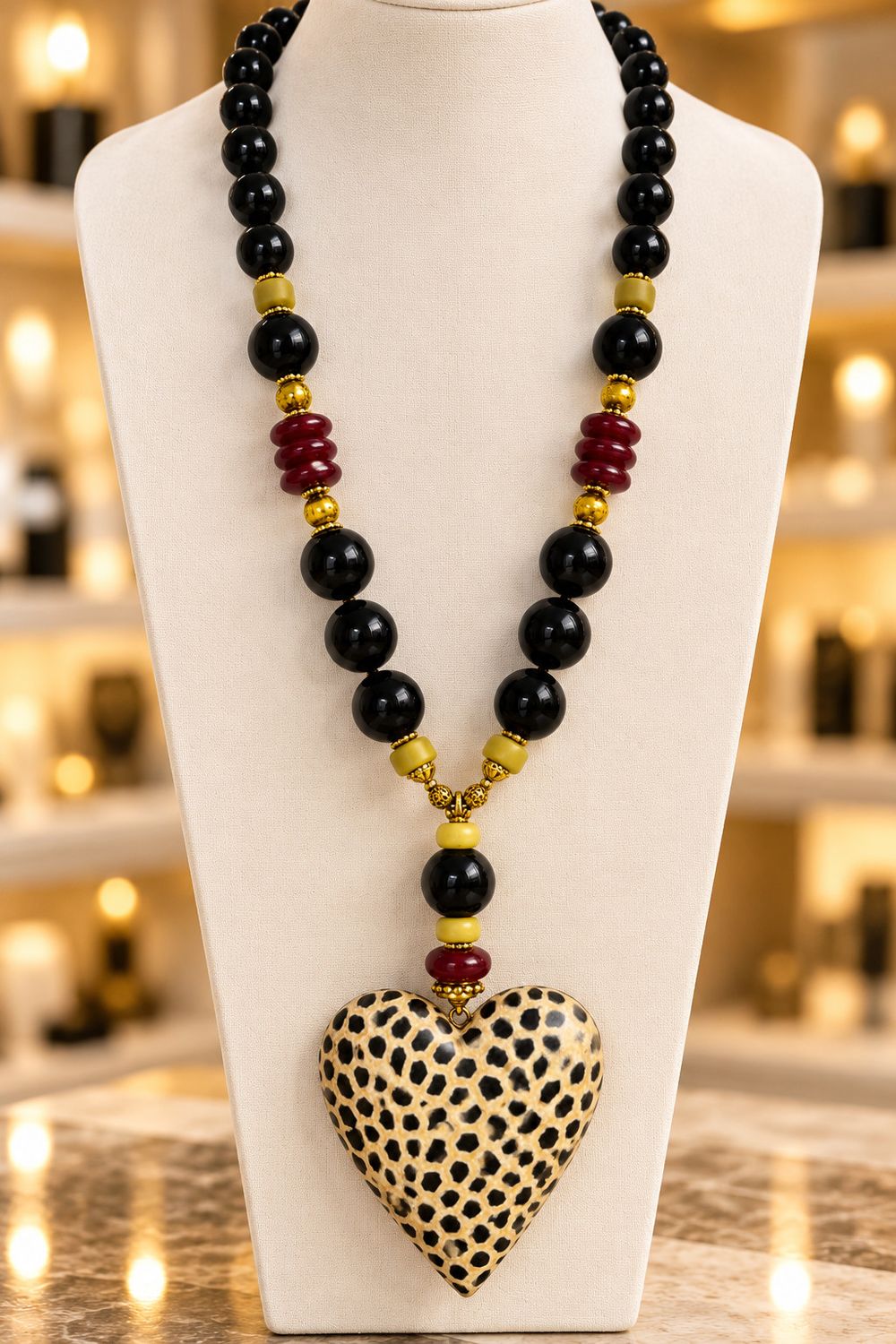Spotted Heart Statement Necklace