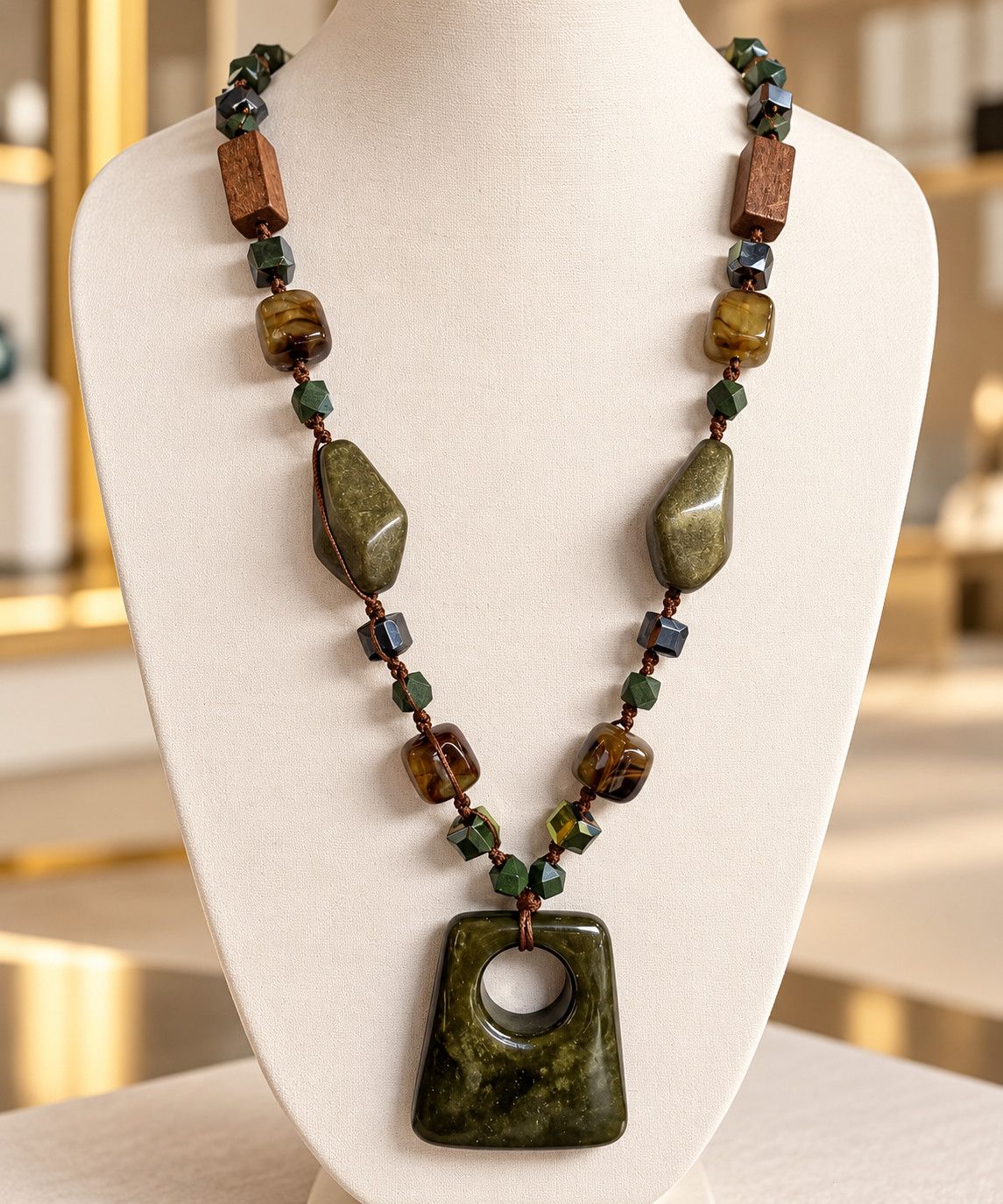 Olive Geo Pendant Necklace