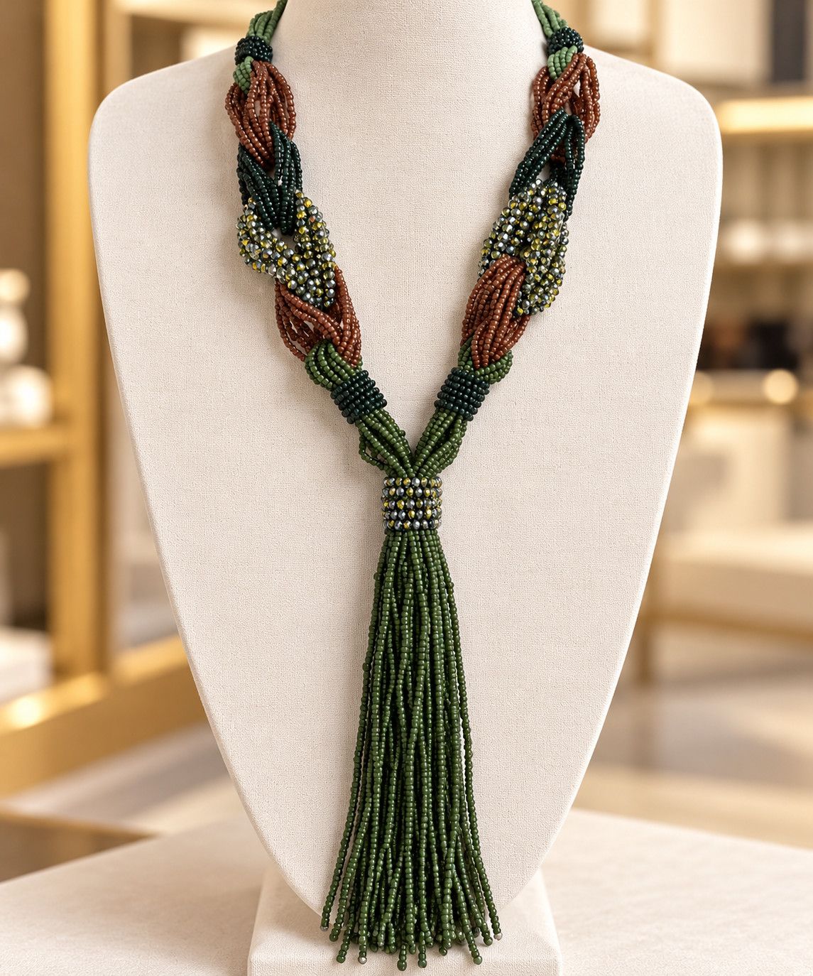 Braided Beaded Tassel Necklace