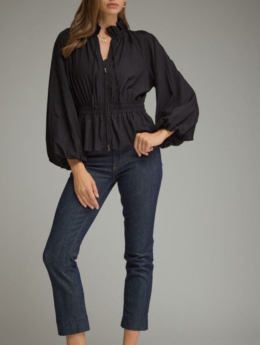 Solid long balloon sleeve jacket black