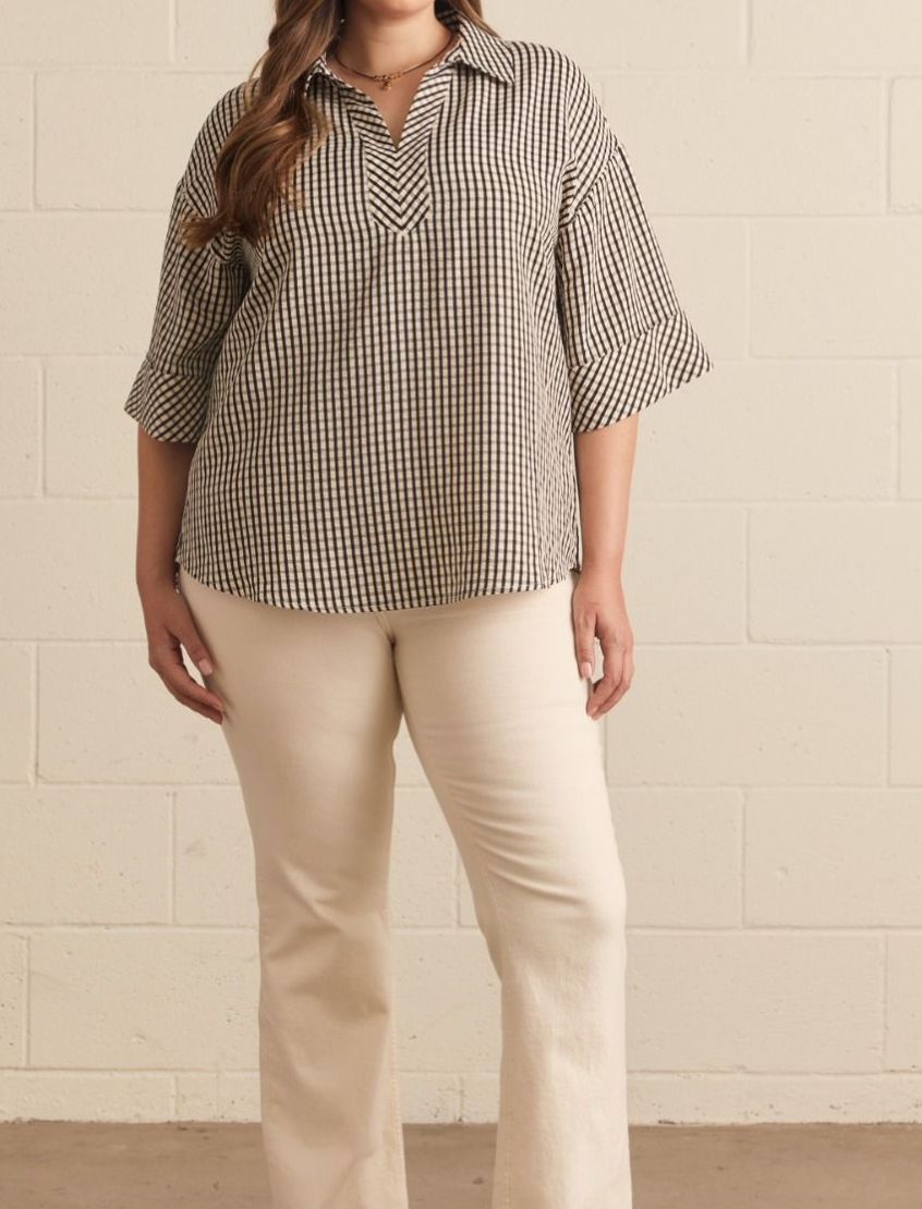 Gingham 3/4 sleeve top