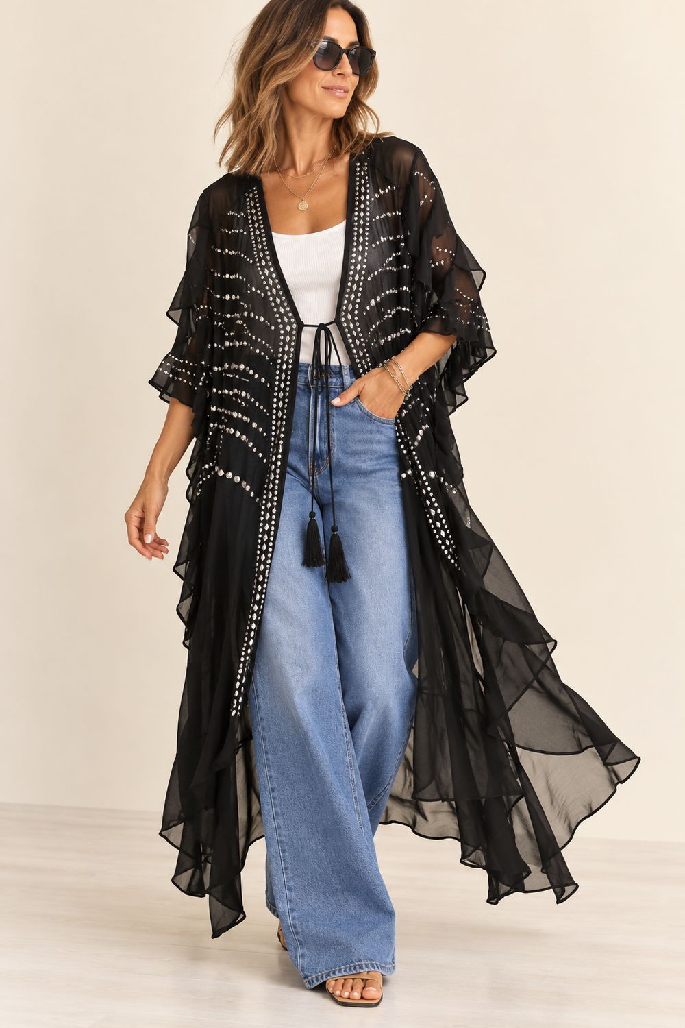 Black Studded Sheer Duster