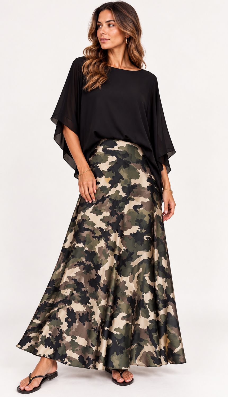 Camouflage satin skirt one size