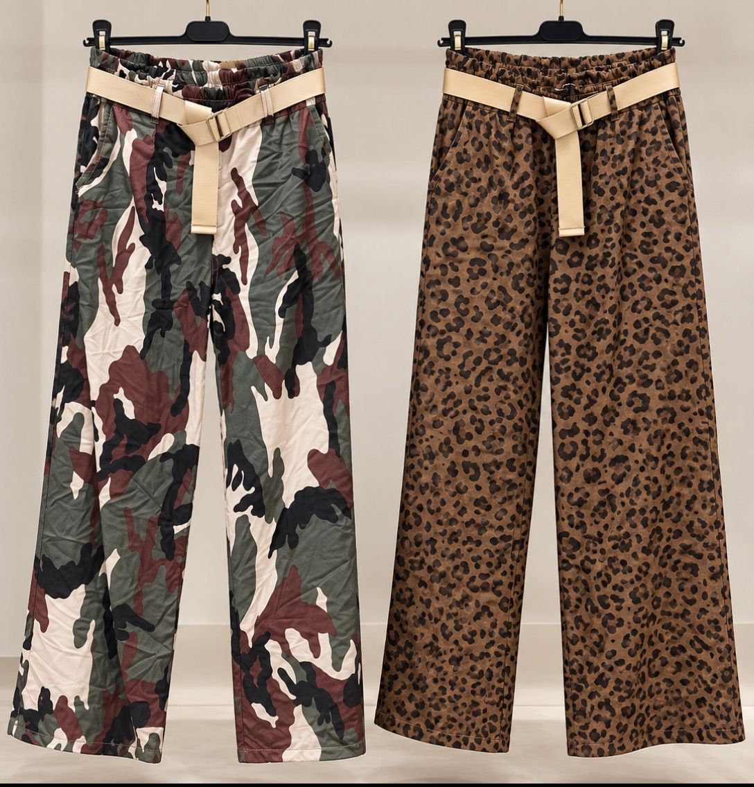 **Printed Belted Wide Leg Pants**